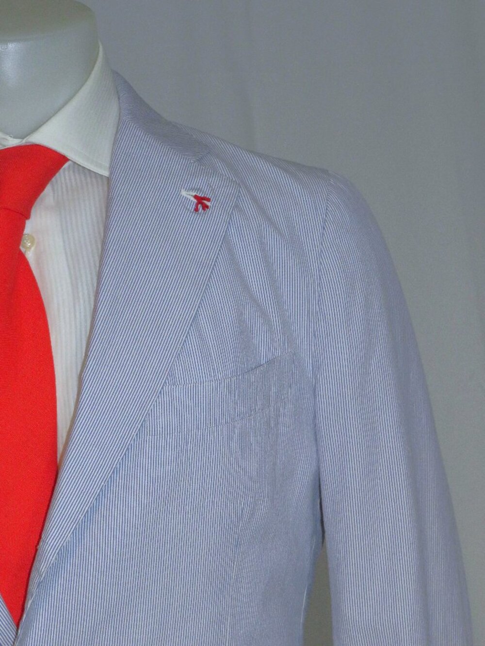 Isaia Sailor Seerscucker Blue Striped Current Three Roll Two Sport Coat 42R